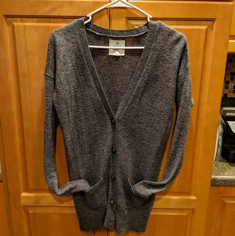 aerie small gray cardigan